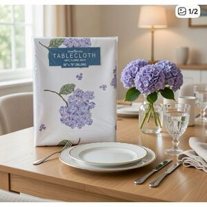 Vinyl Floral Table Covers With Flannel Back Lavender Hydrangeas VTG 52”x70”NEW